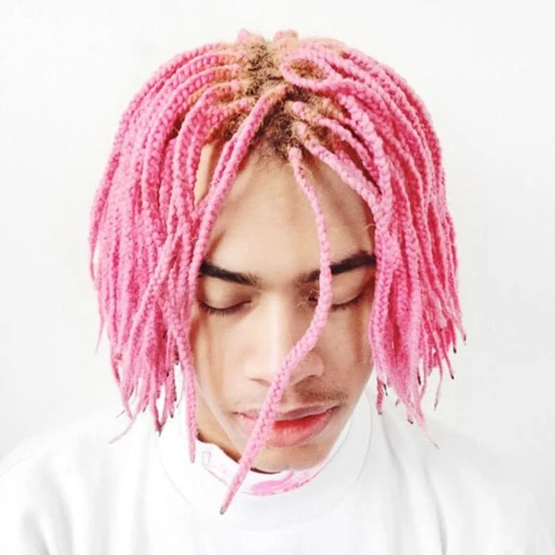 Cabelo rosa masculino tranças